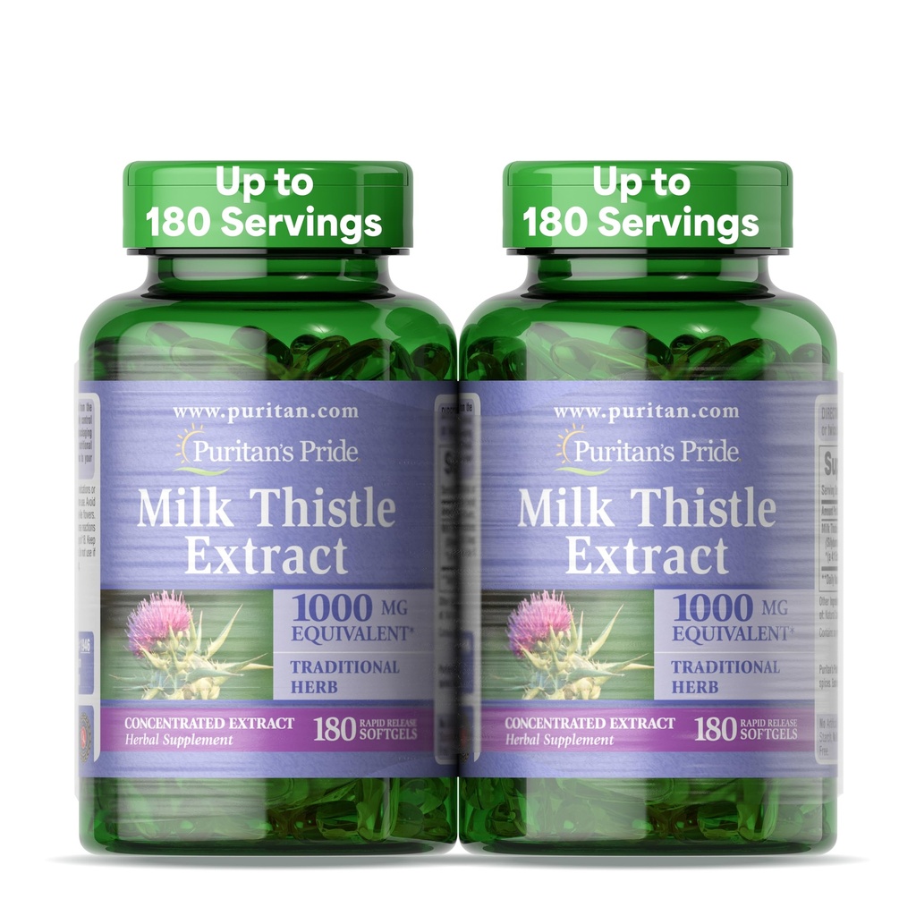 Puritan je Pride Mléko Thistle Silymarin 4: 1 Koncentrace Extrakt 200mg (1000 Mg Ekvivalentní) Dietní dodatek pro podporu jater, 6 Měsíční dodávky, 180 Počet 2-Pack