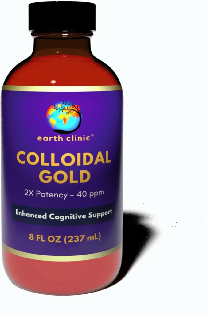 Zemní klinika ® koloidní zlato - 2X Koncentrované 40 ppm, 8 fl oz Amber láhev pro zlepšení zdraví mozku a kognitivní podporu