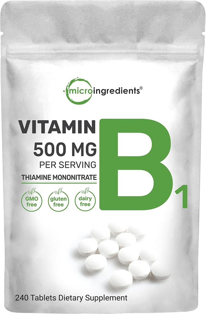 Mikro ingredience Vitamin B1 500mg per Serving, 240 Tablet IR 124; Vitamin B1 Thiamin dodatek, esenciální B Vitamíny IR 124; Podporuje metabolismus a zdravý nervový systém IR 124; Non- GMO, snadno polykat