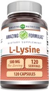 Amazing Applicas L- Lysin 500 mg Kapsle Amino Acid Supplementary 124; Non- GMO AIIR 124; Gluten Free AII124; Made in USA (120 Count)