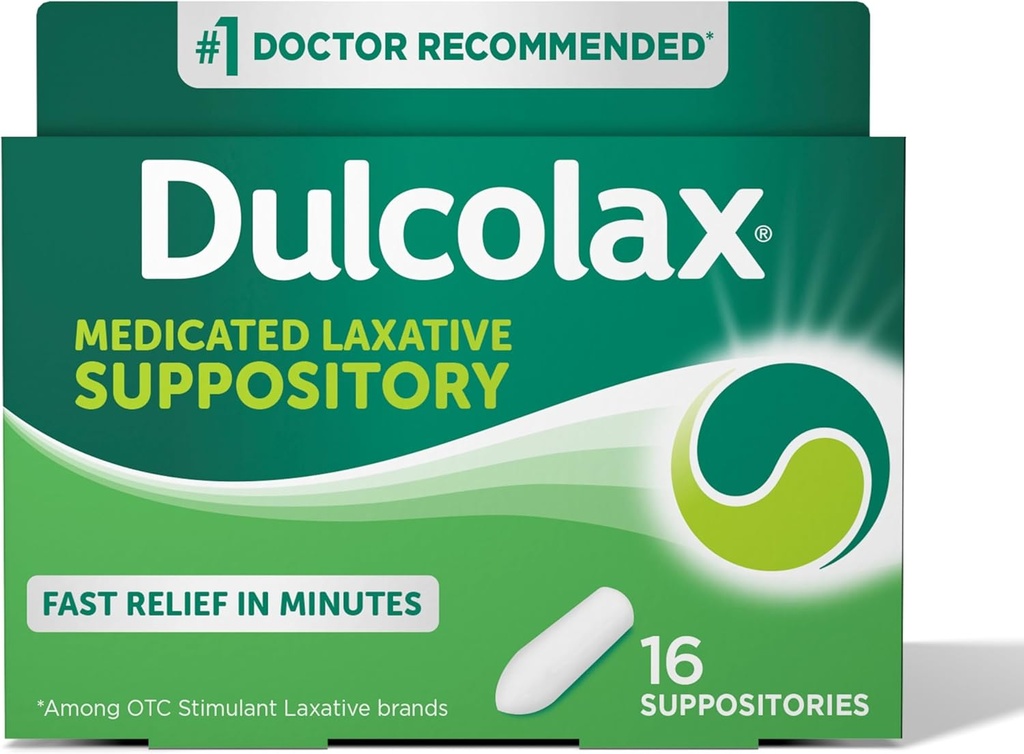 Dulcolax Stimulant Laxative Medicated Suppositors, Predictable & Effective Constolly Relief, Bisacodyl 10 mg, 16 Počet