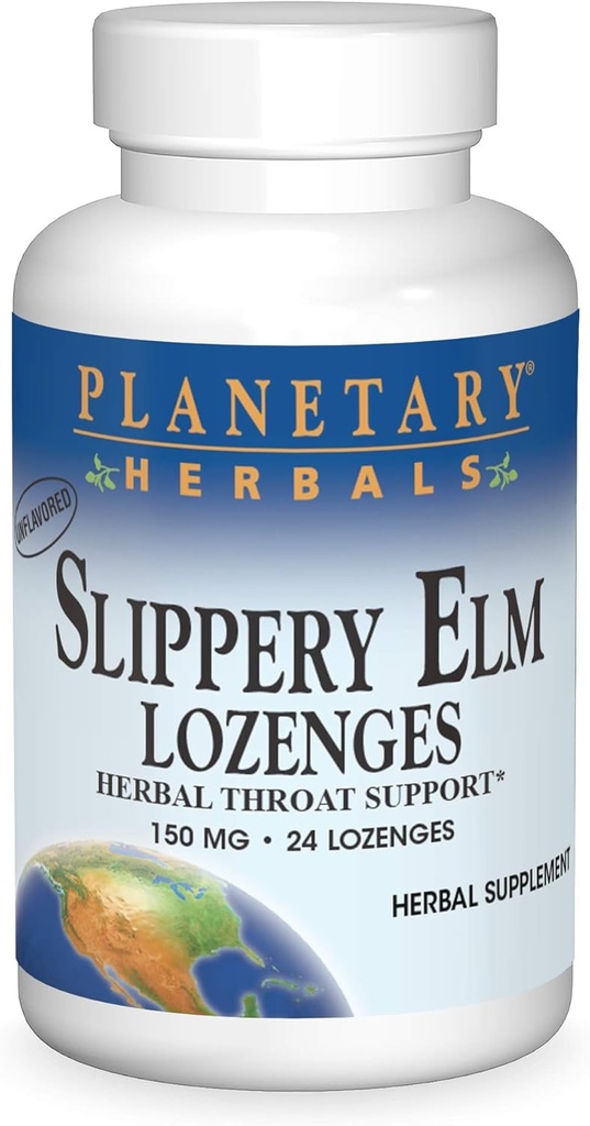 Planetární Herbals Slippery Elm Lozenges, Bylinná podpora hrdla, 24 Lozenge