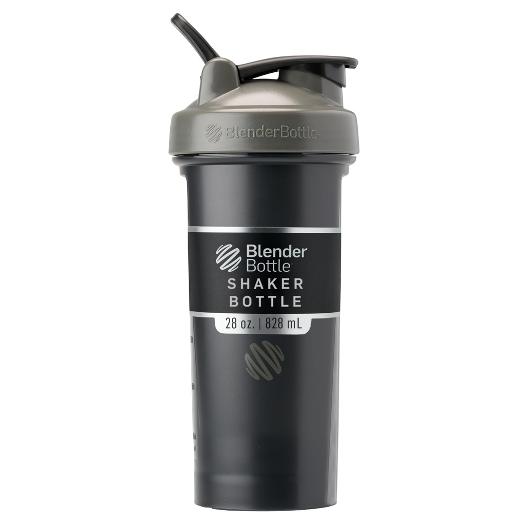 BlenderBottle Classic V2 Shaker Bottle Perfect for Protein Shakes and Pre Workout, 28- Ounce, Grey / Black, Black Shadow