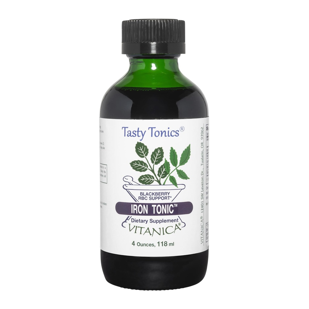 Vitanica Iron Tonic, Liquid Iron Supplement, Podpora červených krvinek, Vegan, 4 Ounce
