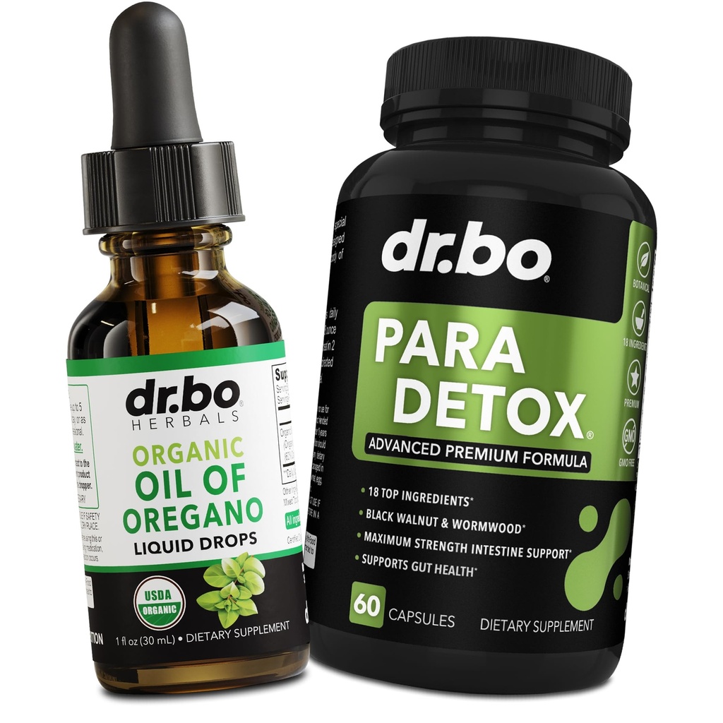 Oregano Oil Organic Liquid Drops & Gut Health Caps - Oil of Oregano Drops Tincture Extract & Intestinal Pills Herbal Wormwood Black Walnut Cloves Imunitative Support - Herbal Organic