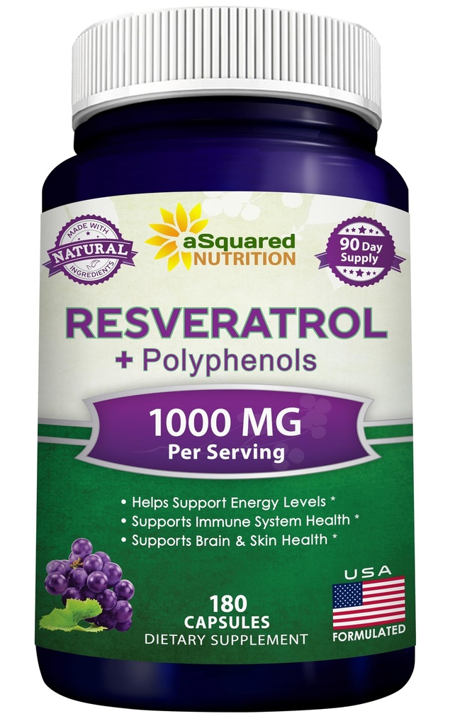 aSquared Nutrition Natural Resveratrol s červeným vínem Extract - 180 Kapsle - Trans Resveratrol Antioxidant dodatek pilulky pro čisté srdce zdraví - Extra síla Trans- Resveratrol