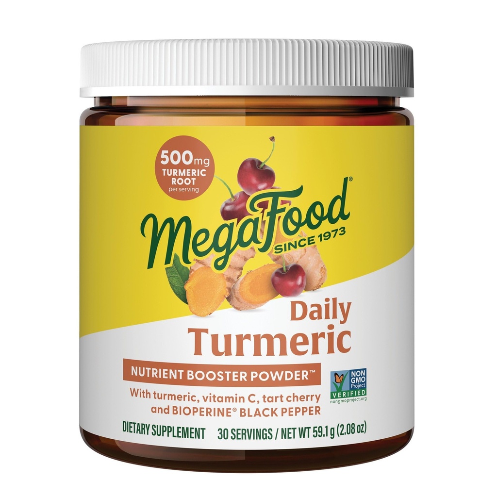 MegaFood Daily Turmeric Nutrient Booster Powder - Turmeric Supplement -with Black Pepper Extract, Tart Cherry & Vitamin C - Vegan - Made Without 9 Food Alergens - 2.08 Oz (30 Servings)