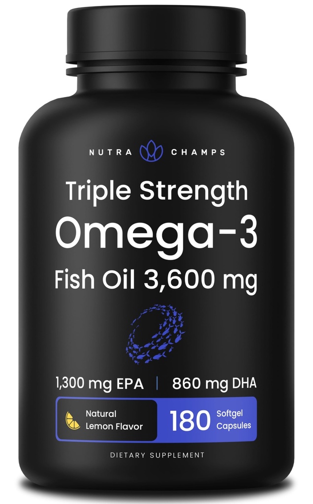 Triple Strength Omega 3 Fish Oil 3600 mg Fatty Acids Supplementary 124; EPA & DHA Fatty 124; 180 Softgels Foundation 124; Burless Fish Oil Supplementary, Wild Catch 124; over 2100mg Omega33 Fatty Acids Supplementations 124; Natural Lemon Flavor Omegas 3 Pills