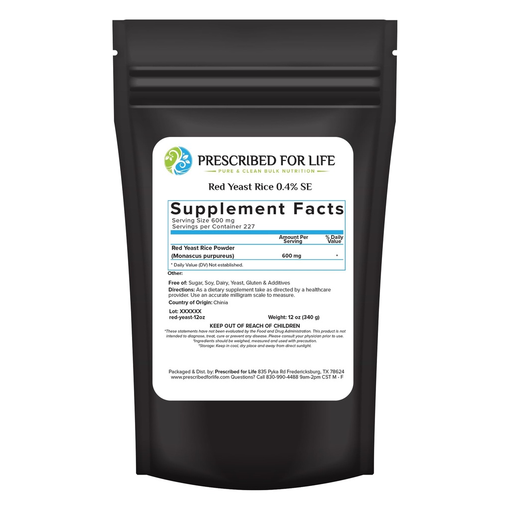 Předepsaný pro život Red Yeast Rice Powder, Red Yeast Rice dodatek k podpoře zdraví, Vegan, gluten zdarma, non GMO, Mongol purpureus (12oz / 340g)