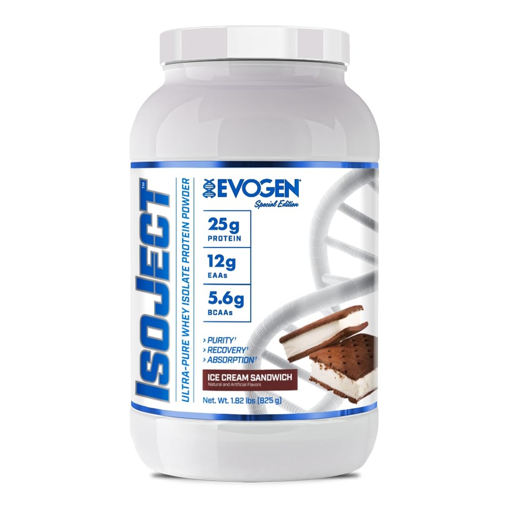 Evogen Isoject - Syrovátkový protein izolát 124; Ultra- čistý syrovátkový protein prášek s Ignitor Enzymy, BCAA a EAA 124; Enhanced Absorption & Recovery 124; Ice Cream Sandwich 124; 25 Serings