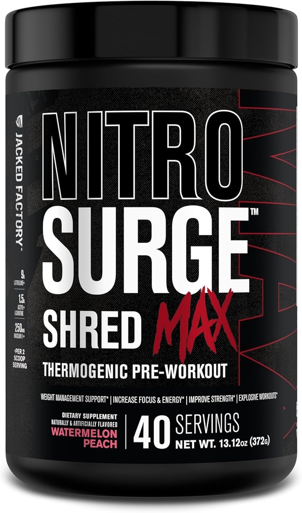 Jacked Factory Nitrofresh Shred Max Preworking - Vysoce výkonný termogenní pre Workout prášek pro muže a ženy - L Citruline, Acetyl L Carnitin, Organic Caffeine - 40 Servings, Meloun Peach