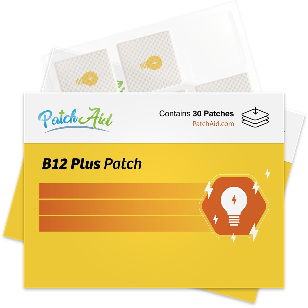 Patchaid B12 Energy Plus Topical Patch 124; Podporuje přírodní energii & Focus 124; 8 Hodinové oblečení pro zlepšení absorpce 124; 60 denní dodávky