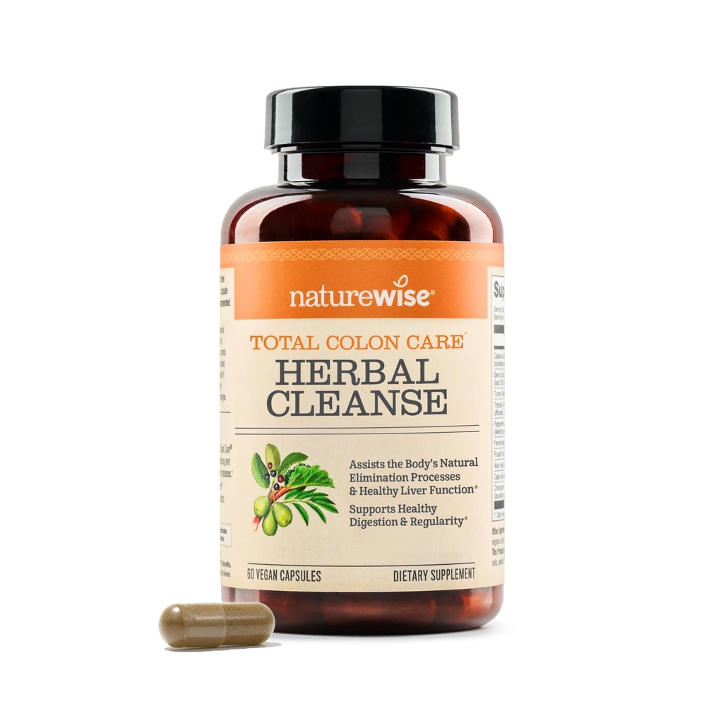Naturewise Total Colon Care Herbal Cleanse - S prebiotiky, botaniky, a antioxidanty - pro pravidelné Bowel Movement, Digestion, Gut Health - Vegan, gluten- Free, Non- GMO - 60 Kapsle [2-Měsíční dodávky]