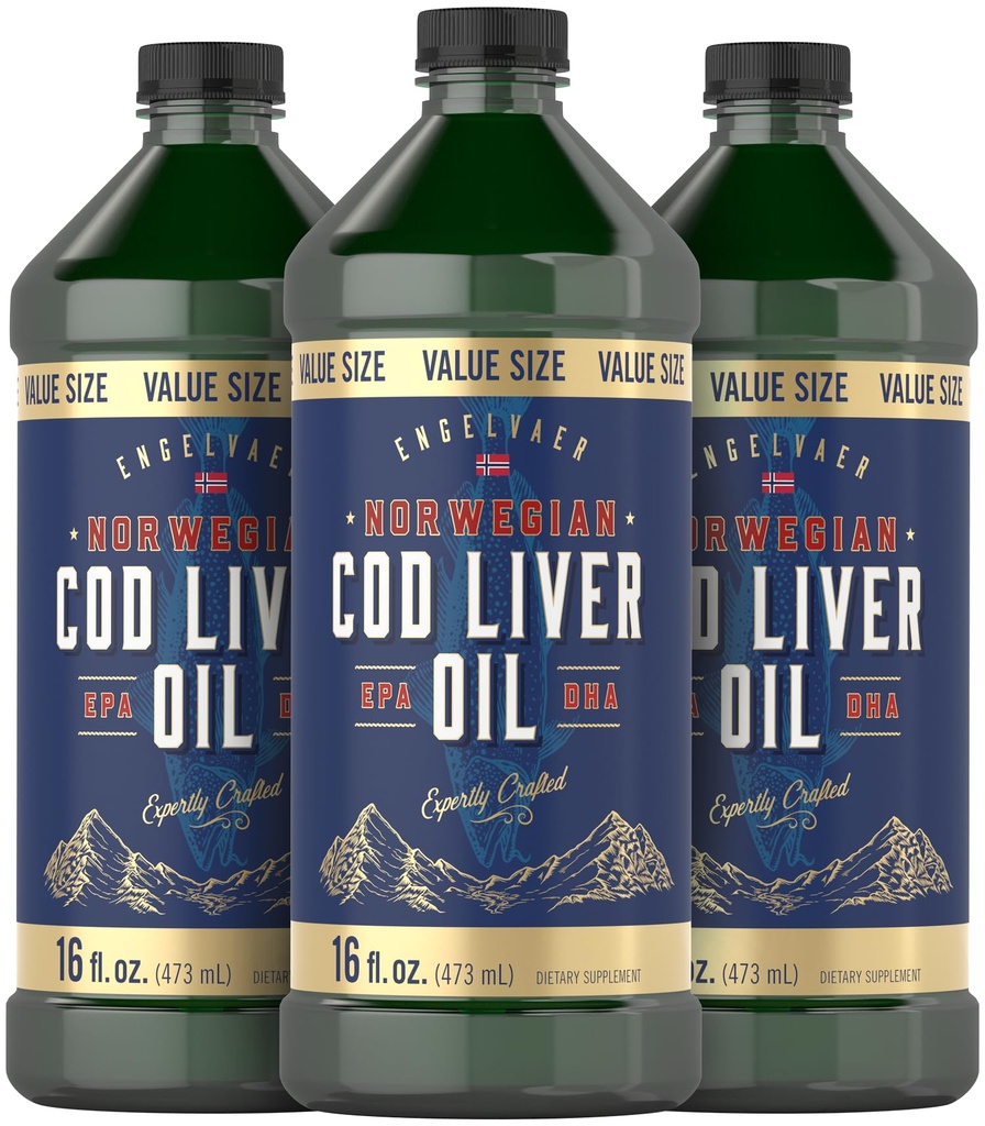 Carlyle norský Cod Játra olej 124; 16oz cr124; Balení 3 lahví Cr124; Liquid Neochucený rybí olej dodatek Cr124; Non- GMO, gluten zdarma