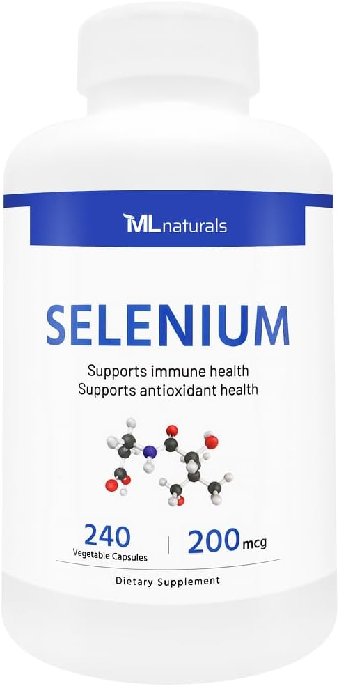 ML Naturals Selen 200mcg 240 Zeleninové kapsle. Podporuje imunitní zdraví, NSF- Certified & cGMP-Compliant