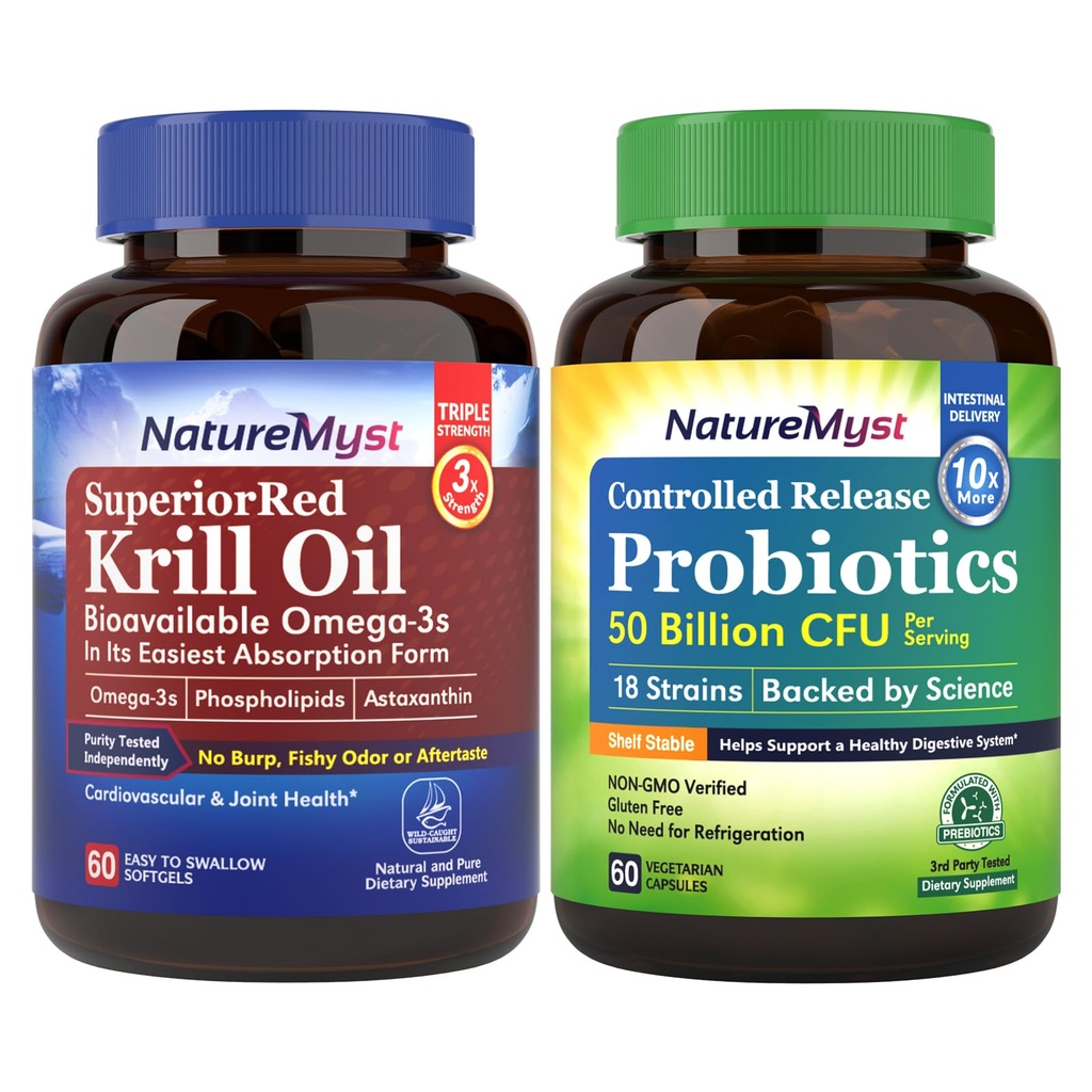 Krill Oil a Probiotika 50 miliard Bundle, profesionální třídy, non-GMO, srdce, kloub, Gut funkce a imunitní podpora