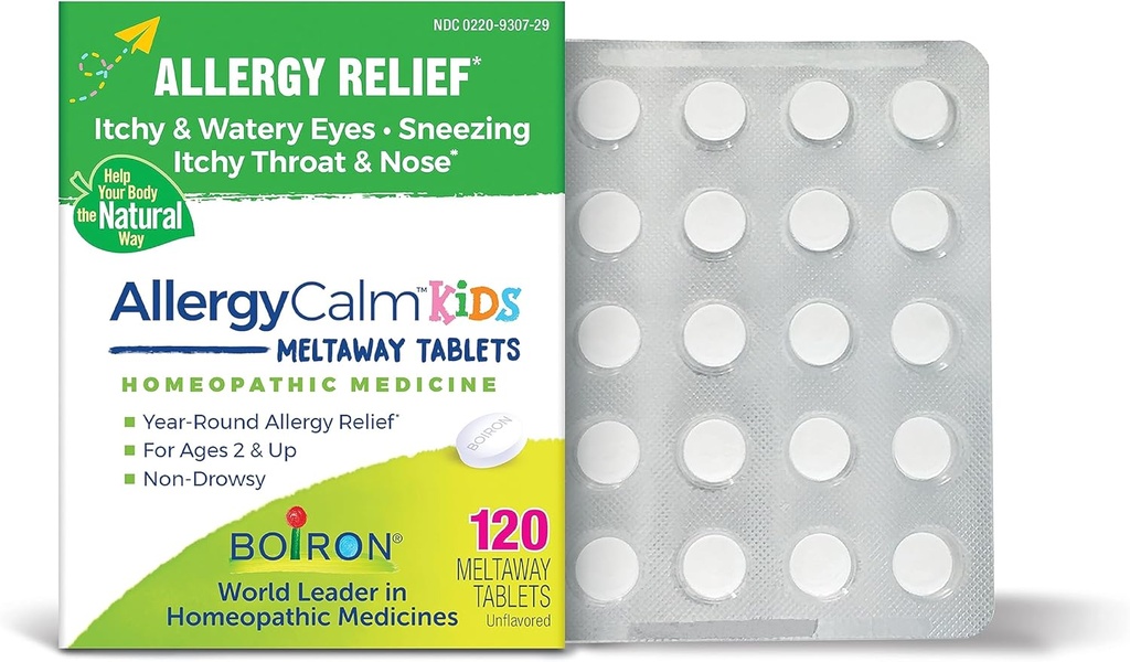 Boiron AlergyCalm Děti Tablety pro úlevu od alergie a Hay Horečka Příznaky žíhání, Runny Nose, a SITchy oči nebo hrdlo - 120 Počet