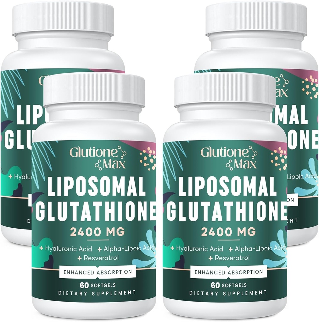 8- in-1 Lipozomální Glutathione 2400 MG, vysoce absorpční antioxidační vzorec - s kyselinou hyaluronovou, kyselinou alfa- lipoovou, resveratrolem - kůže, jaterní detox a imunitní systém, 240 Softgels