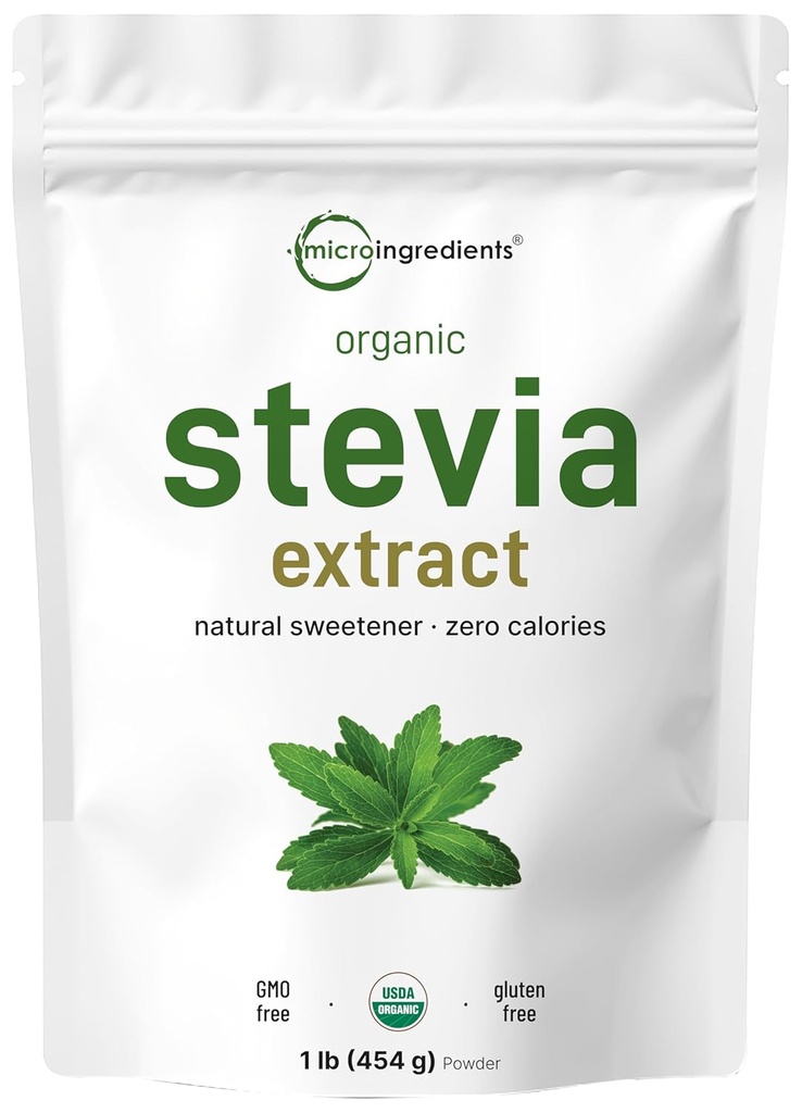 Pure Organic Stevia Powder, 1 libra (2,837 Servings), Nejvyšší stupeň Stevia Green Leaf Extract RebA 124; Reduced Bitter After action 124; 0 Calorie, přírodní Sweettener, Cukr Alternative, Keto Friendly