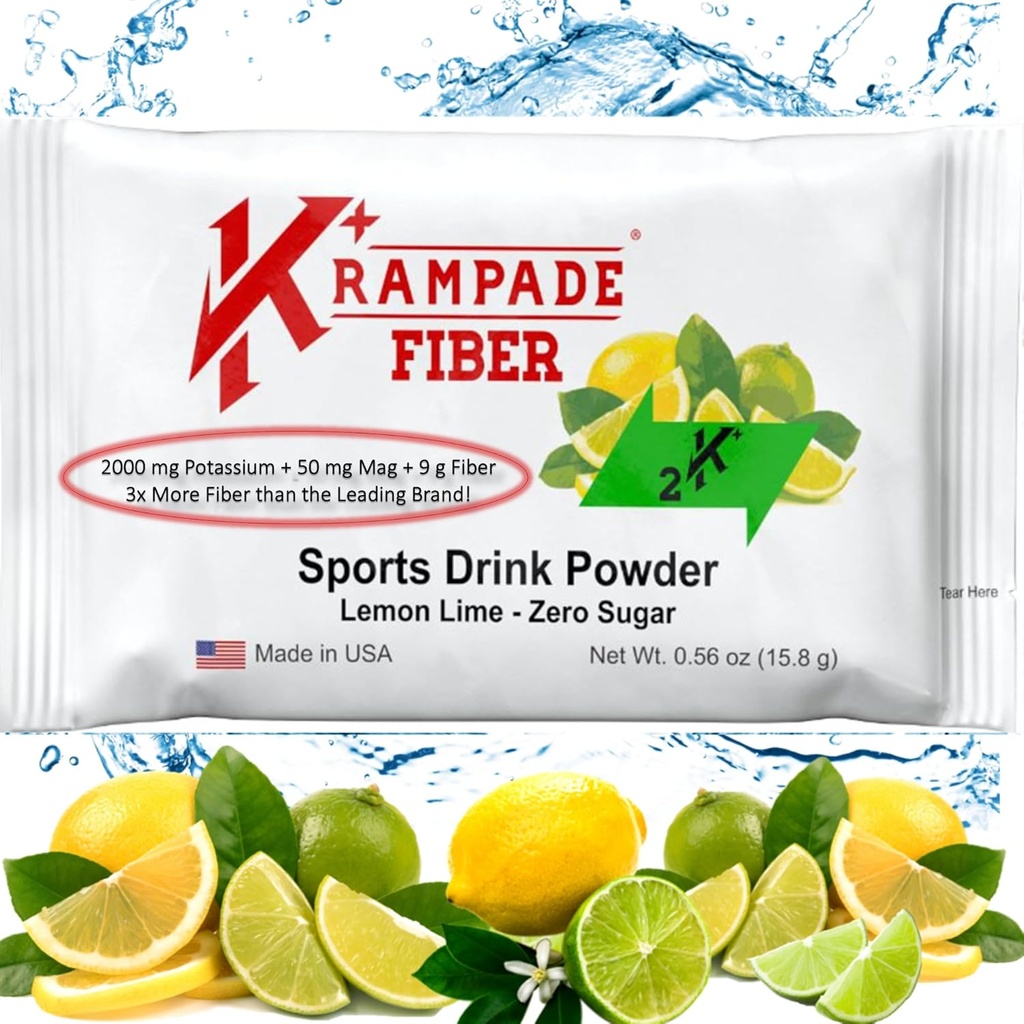 Krampade Fiber Supplement Electrolytes Powder - 9g Prebiotický Fiber + 2000mg doplněk draslíku + hořčík 124; Relief 124; Hydratační pakety 124; Digestivní podpora zdraví