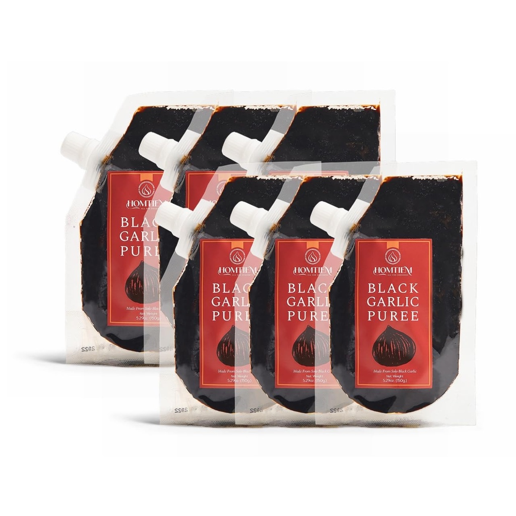 Homtiem Black Garlic Puree 150g. (vyrobený ze 100% sólového černého česneku), fermentovaný 90 dní, non-GMO, připraven k jídlu na svačinu a vaření (6)