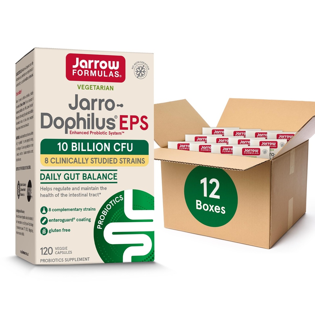 Jarro- Dophilus EPS Probiotika 10 miliard CFU pro podporu střevní trakt, Probiotický dodatek pro Gut zdraví žen a mužů, 120 Veggie Kapsle, až 60 denní dodávky, balení 12