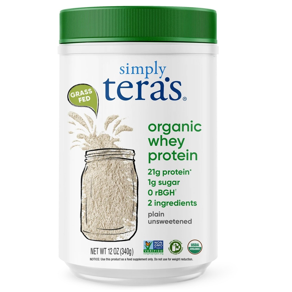 prostě tera je organické syrovátkové bílkoviny prášek - tráva Fed syrovátkové bílkoviny prášek bez umělé sladkosti, bez příchutí, Non-GMO, Kosher, gluten- zdarma - Plain Neslazené 12 Oz.