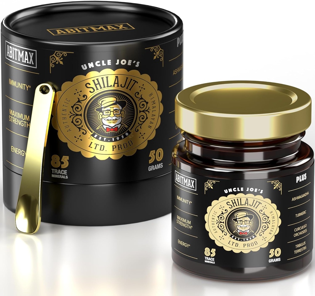 50G Pure Organic Himalayan Shilajit Resin, 800mg High Potency, Golden Grade A, 85 + Trace Minerals & Fulvic Acid, Natural Energy & Imunitary Booster