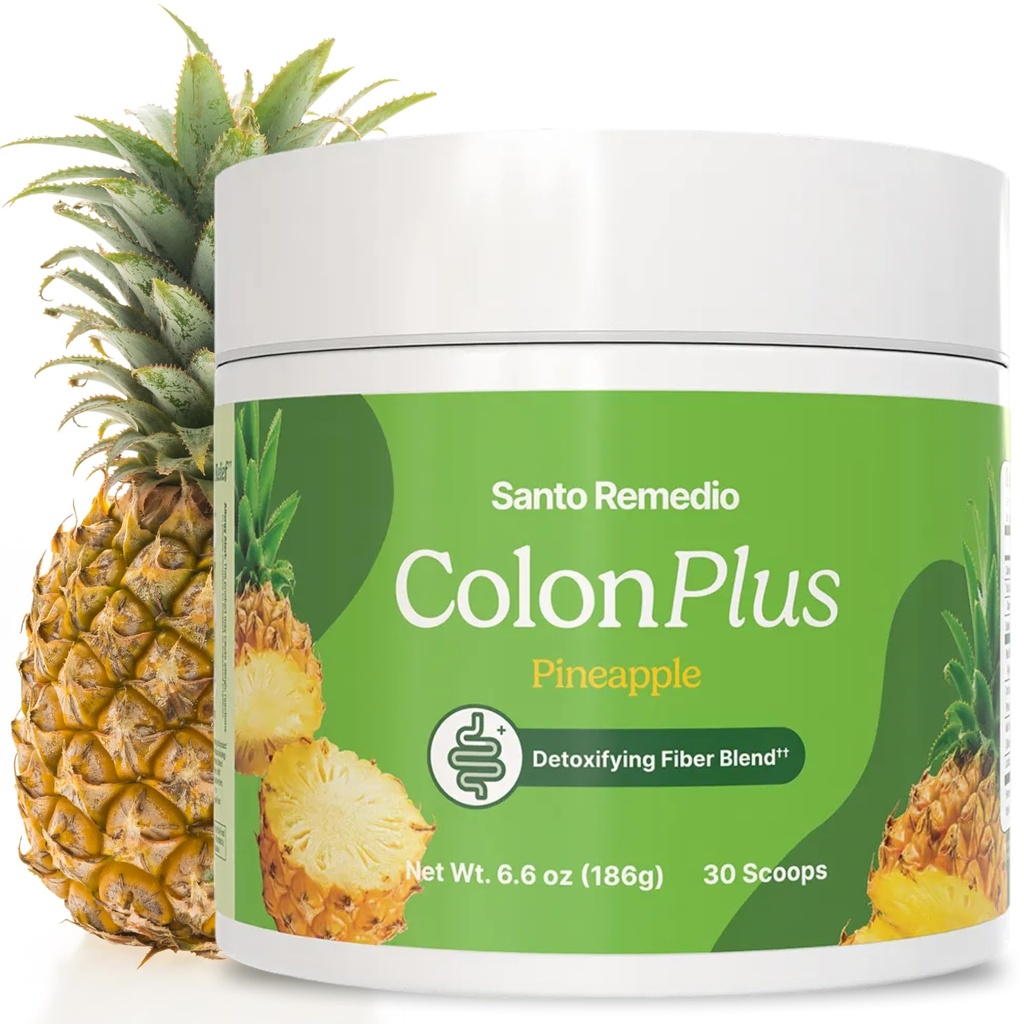 Santo Remedio Colon Plus, Colon Cleanser, Dietní Psylium Husk Fiber a Probiotika dodatek, 30 Doručování, Ananas Flavor