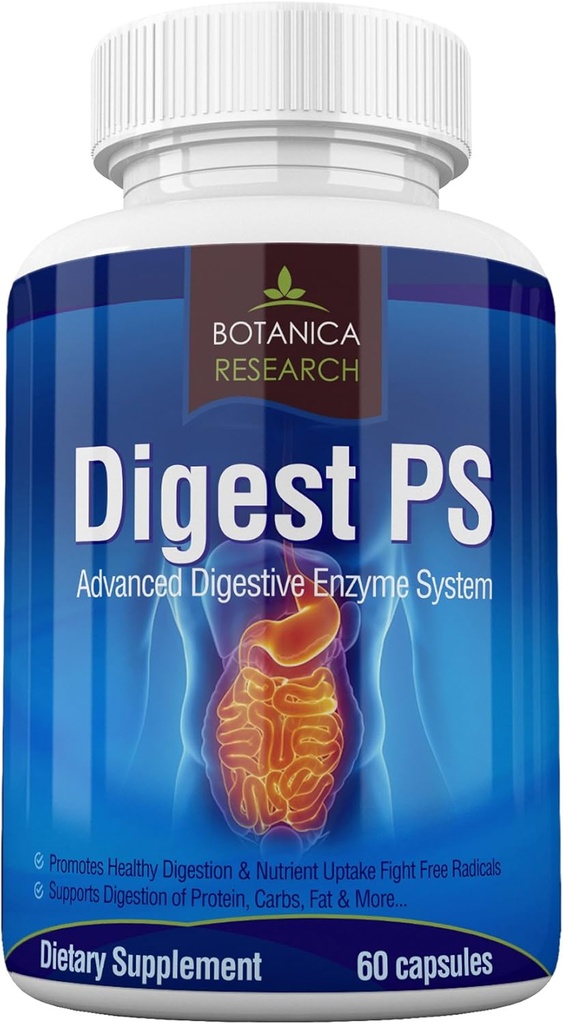 Digest PS: Advanced Digestive Multi Enzymy Support Supplementary - Denní Essential Digestion System Cleanse: Bromelain, Lipáza, Amyláza, Lactase, Protéza, Pectináza, Peptidase Vegetarian Capsule Pills