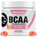 Med Badger BCAA + EAA aminokyseliny Powder, BCAA + L-glutamin, Keto, Vegan, cukr zdarma pro muže a ženy, Hydration & Post Workout Muscle Recovery Drink Mix, Pink Lemonade, 30 Servings