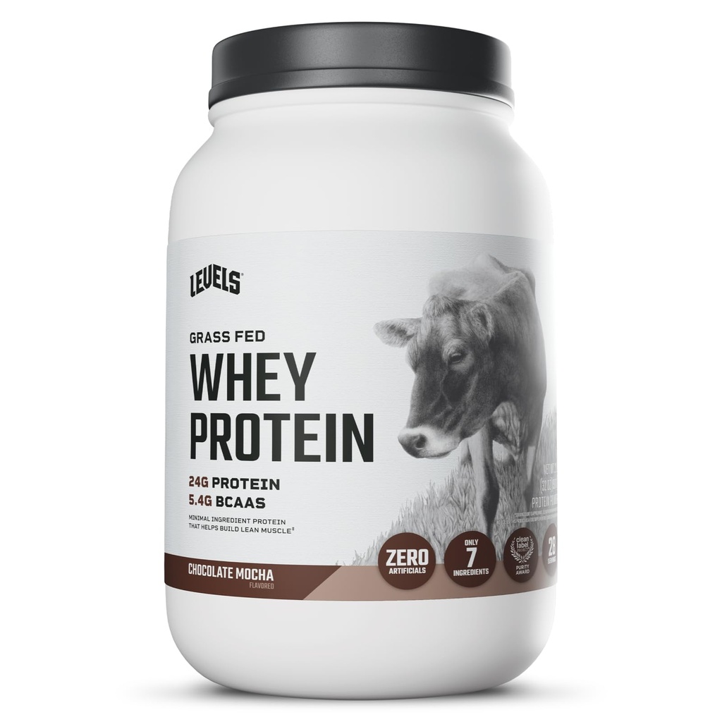 Levels Grass Fed syrovátkový protein prášek, bez umělých látek, 24G proteinu, čokoláda Mocha, 2LB