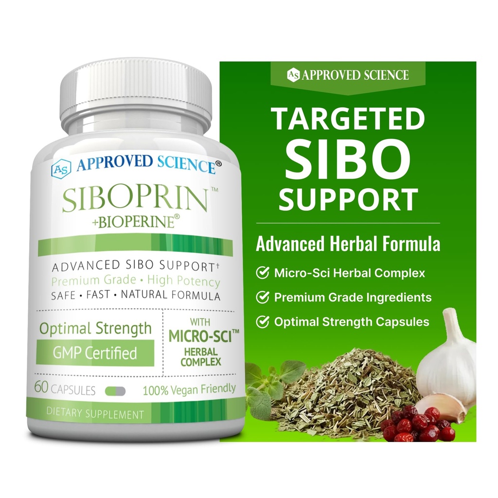 Schválená věda Siboprin - 60 Kapsle - Podpora Gut Balance, Soothe Intestinální Irritation, Nápověda s křeče a nafouknutí - Caparin Acid, Barberry, Oregano - Vegan