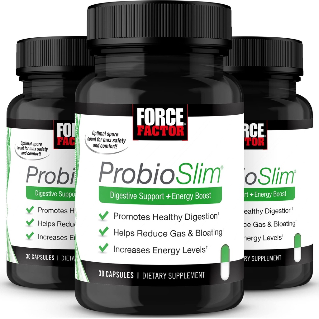 Force faktor ProbioSlim, Probiotický dodatek pro ženy a muže s probiotika a zelený čaj extrakt, snížení plynu, nafouknutí, zácpa, podpora stravitelného zdraví & Gut zdraví, 30 Počet (balení 3)