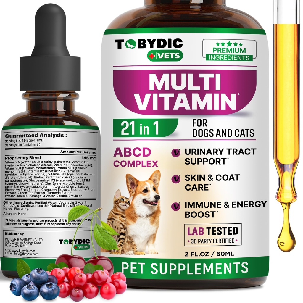 Kočka a pes Multivitamin 21 v 1 Pet doplňky s Cranberry & Glucosamine - Přírodní medicína a podpora pro UTI, močový trakt, močová měchýř, močová měchýř, Ledvina, Kožní plášť, Spojky Léčba vyrobené v USA