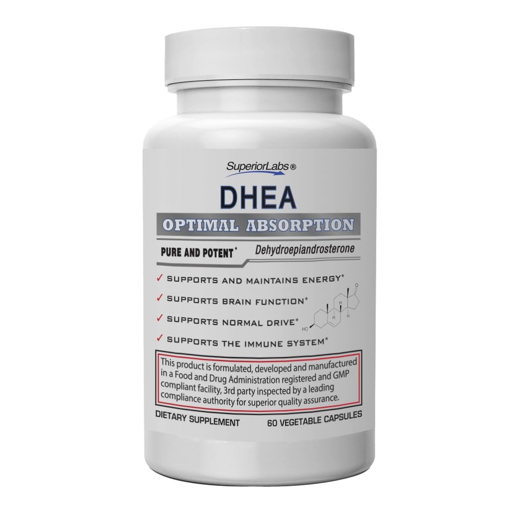 Superior Labs - Extra Strength Natural DHEA - Non- GMO 100 mg Dávka, 60 Zeleninové kapsle - Podporuje zdravé stárnutí u mužů a žen - Pomáhá obnovit mladistvé energetické hladiny