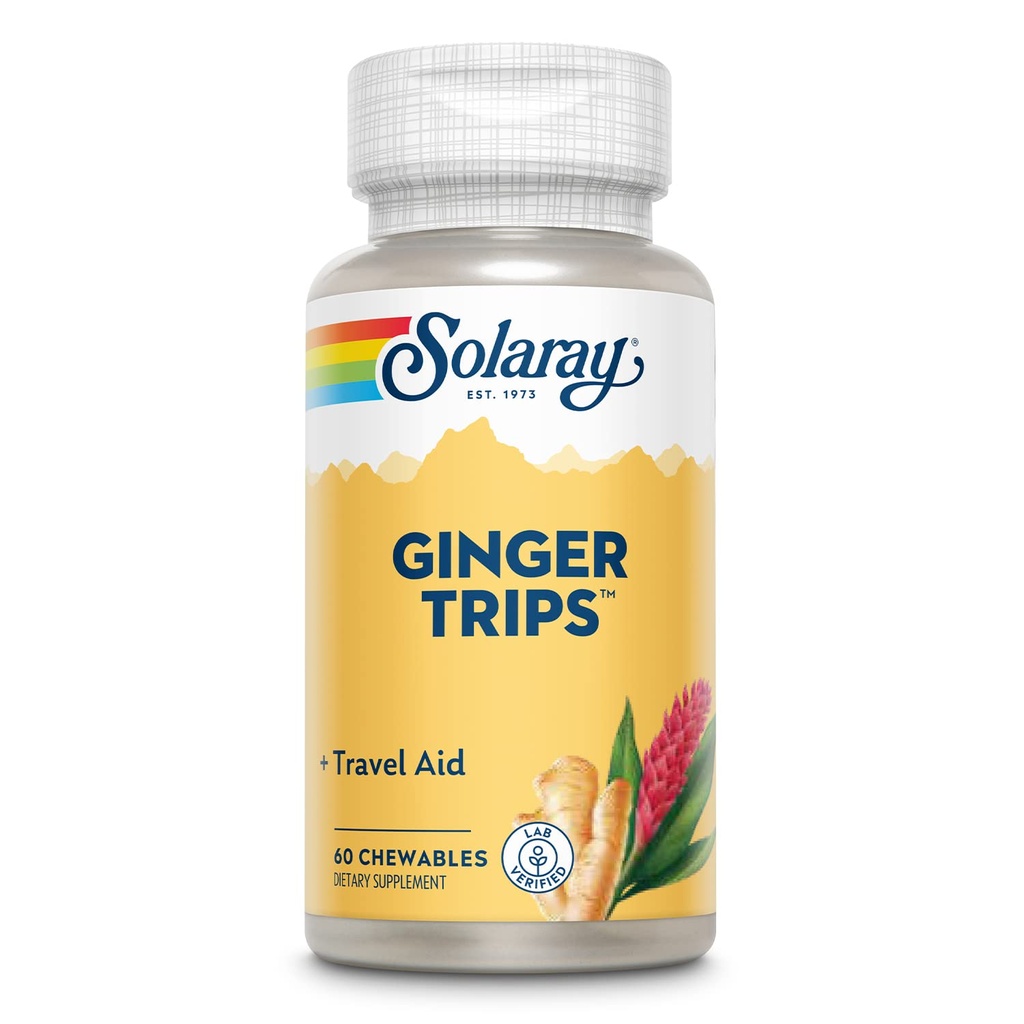 SOLARAY Ginger Výlety cestovní pomoc 124; Root Extract 124; Zdravá stravovací podpora w / med, Stevia & Melasse 124; 60 Žvýkačky