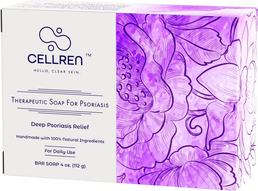 CellRen Psoriasis Mýdlo Bar. Přírodní úleva pro Psoriasis. Extra Skin- Calming Formule. 4oz