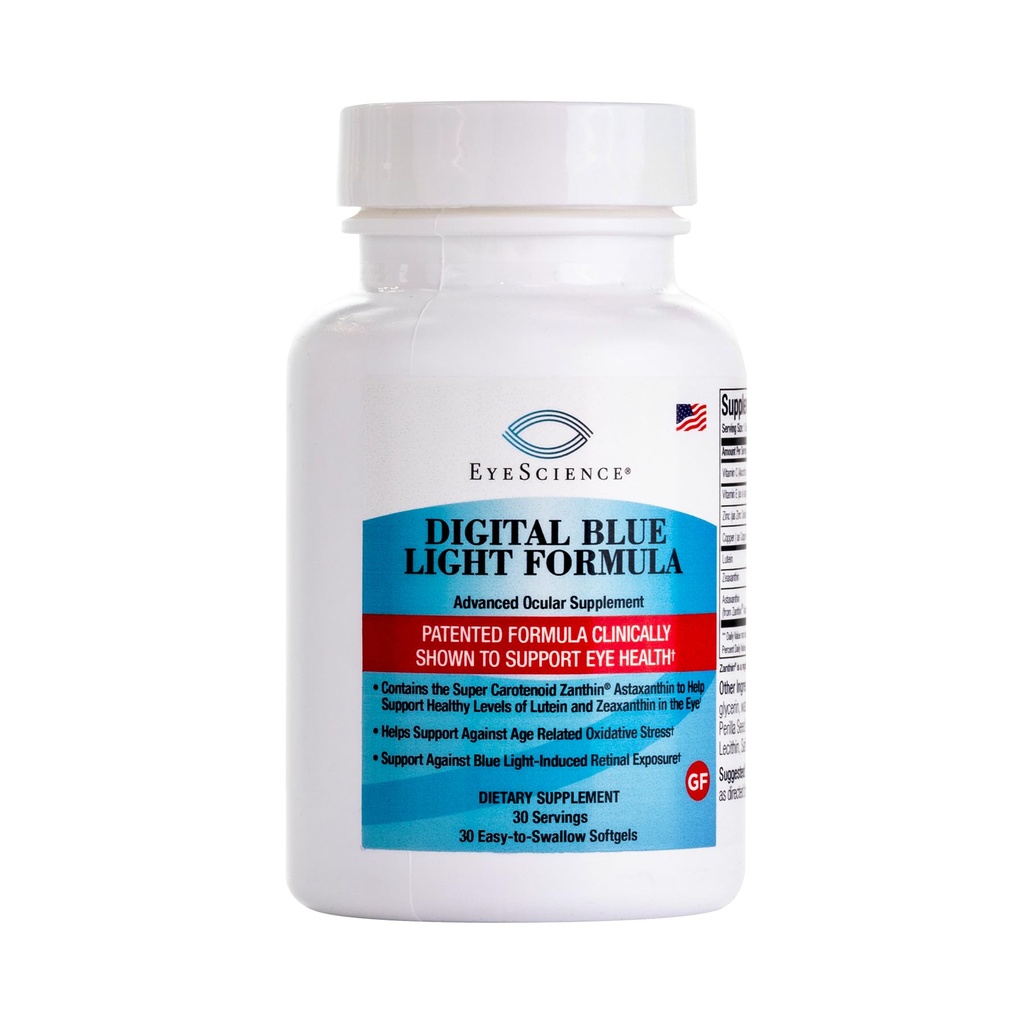 EyeScience Digital Blue Light Formule - Podporuje oční zdraví s Astaxanthin, Lutein & Zeaxanthin - Pomáhá udržet komfort během doby obrazovky - Non- GMO, gluten- Free, 30 Softgels