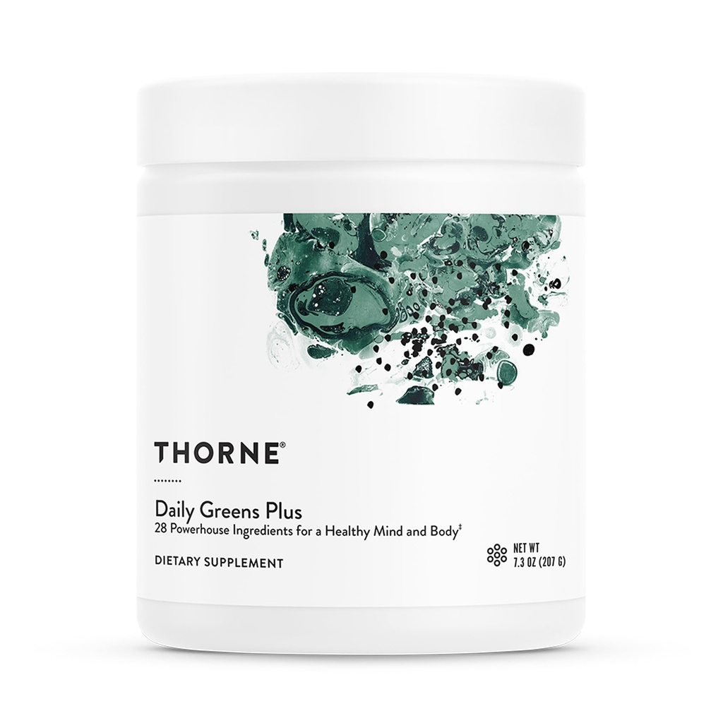 THORNE - Daily Green Plus - Komplexní zelený prášek s Matcha, Spirulina, Moringa a Adaptogen, Houba a Antioxidant směsi - Osvěžující, Mint Flavor 7.2 Oz - 30 Služeb