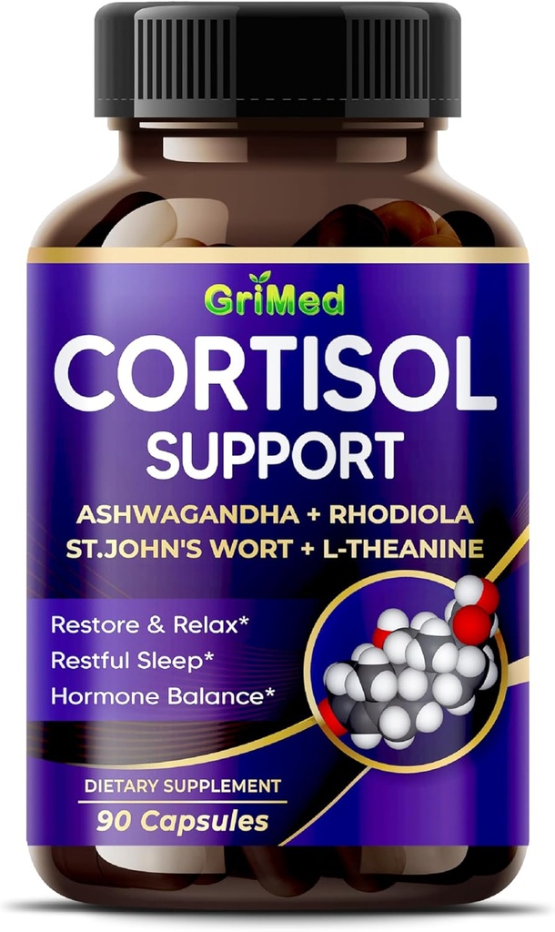 GriMed Ashwagandha Rhoddiola 14,150mg - x 10 Power with St.John 's Wort, L-Theanine - Restore & Relax, Restful Sleep - USA Made & Tested (90 Počet (balení po 1))