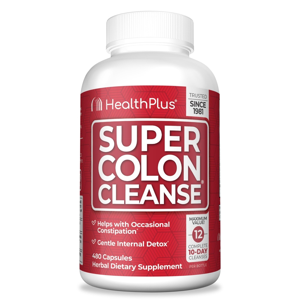 Zdraví Plus Super Colon Cleanse 120 Den Dodávka Gentle Gut Cleanse Detox, Psylium Husk, Probiotika pro zácpu Relief & Digestive Podpora, 480 Kapsle
