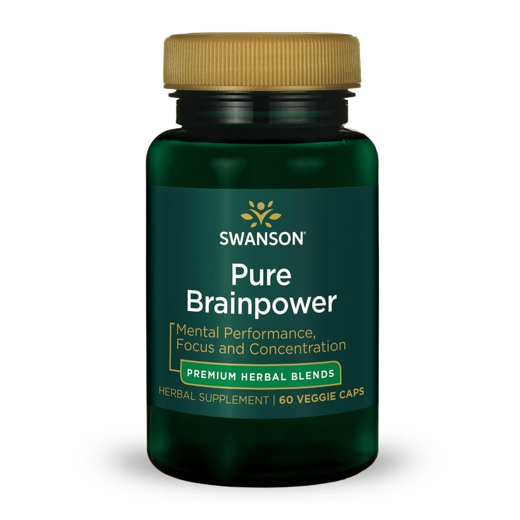 Swanson Pure Brainpower Brain Health Cognitive Memory Focus Support Brain- Derived Neurotrophic Factor (BDNF) Bylinný doplněk (Ginkgo Biloba, Bacopa Monnieri) 60 Veggie Kapsle (Vegan Caps) Vegan