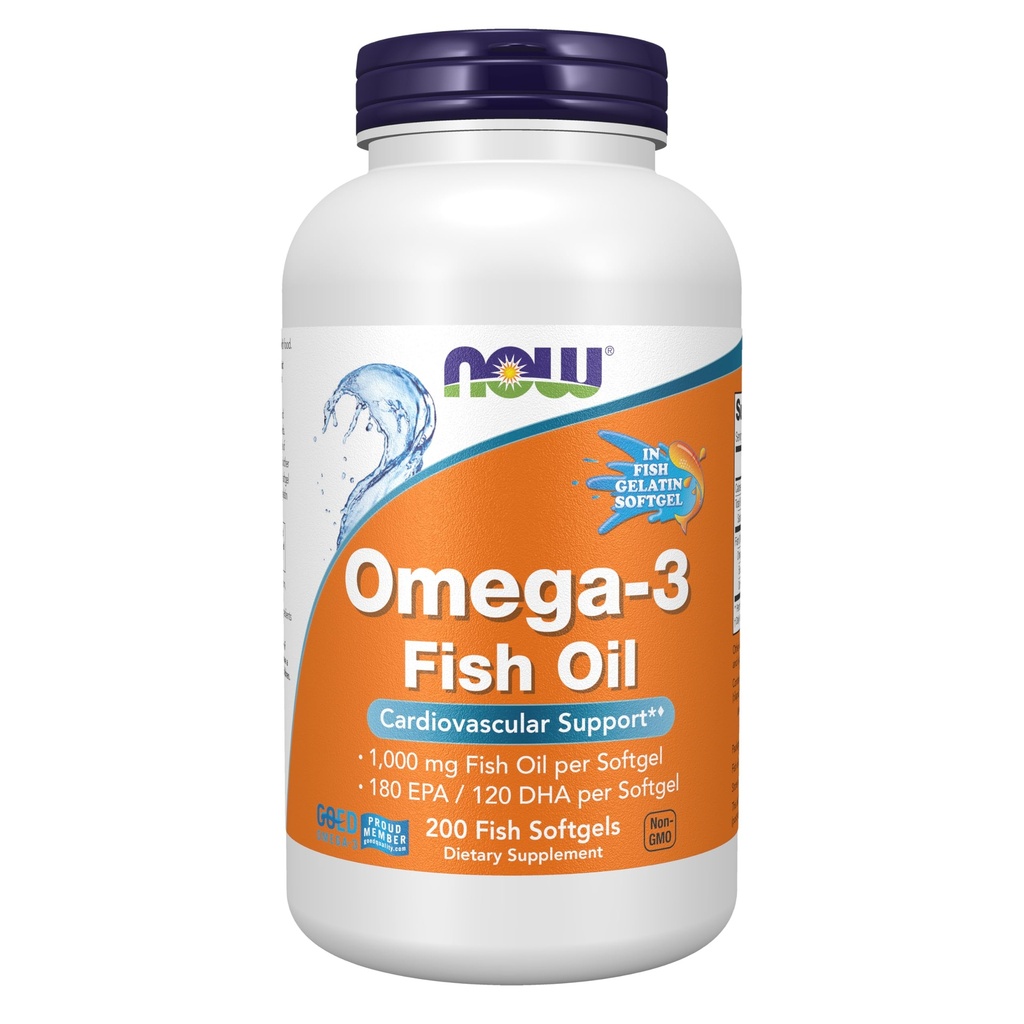 Doplňky stravy, Omega-3 180 EPA / 120 DHA, Molekulárně destilovaná, Kardiovaskulární podpora *, 200- Rybí želatina Váhy, Obal se může lišit