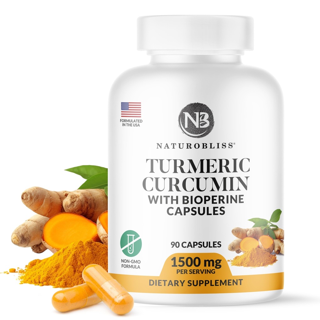 NaturoBliss Turmeric Curcumin with BioPerine 1500mg - Non GMO - Gluten Free - 90 Kapsle