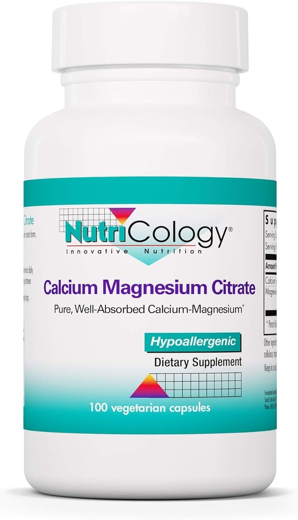 Nutricology vápník Magnesium Citrát Dodatek - Kostní zdraví, s vápníkem Citrát, čisté, Well- Absorbované, Vegetariánské kapsle - 100 Počet