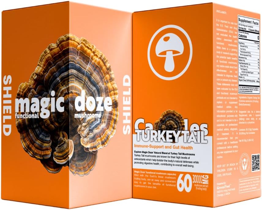 Magie Doze ™ Turecko Tail Houbové kapsle - 60 Kapsle pro imunitní podporu a stravitelné zdraví