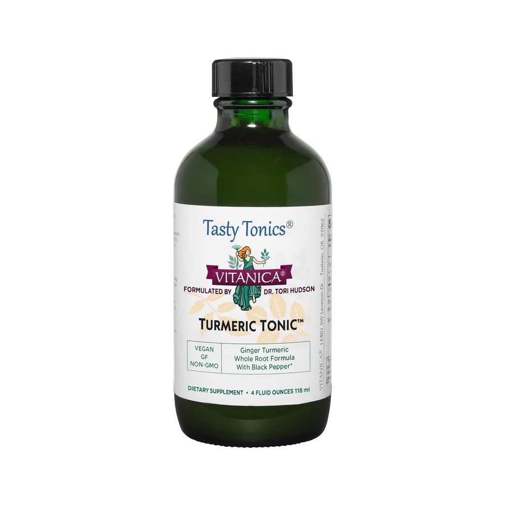 Vitanica, Turmeric Tonic, Non- GMO tekutý kurkumin doplněk 1000 mg, s Black Pepper a zázvor, antioxidant, Vegan, gluten zdarma, 4 Ounce