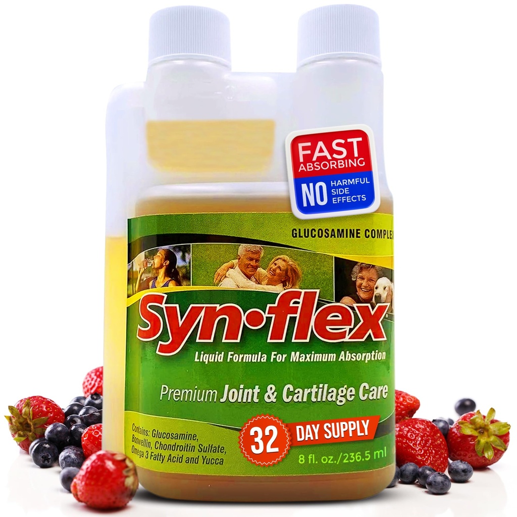 Synflex Liquid Glucosamine Original Formule - Chondroitin, Vitamíny, Minerály - Nápoj pro muže a ženy, Pomáhá podporovat zdraví - Berry Flavor, 32 Day Supply