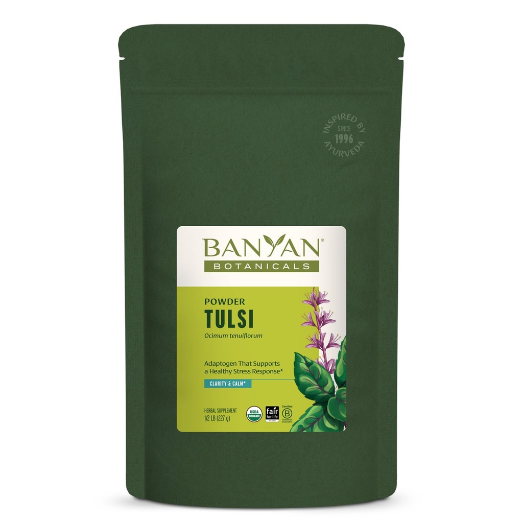 Banyan Botanicals Tulsi Powder - Organic Tulsi - Holy Basil (October Sactum) - Ayurvedic Adaptogen for Health Lung Function and Peaceful Well- Being and * - ½ lb. - Non-GMO Udržitelně Sourced Vegan